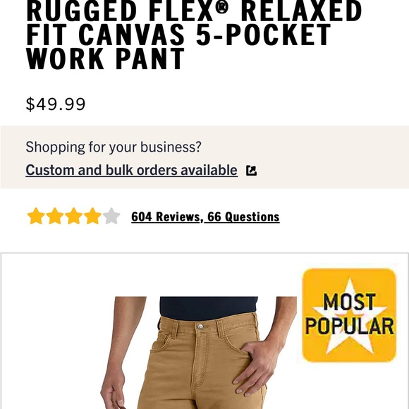 NWT Carhartt RUGGED FLEX® RELAXED FIT CANVAS 5-POCKET WORK PANT 44 x 32 - Picture 3 of 10